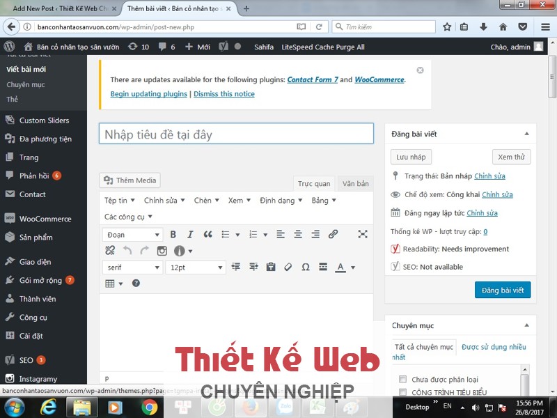 Môi trường web, Quản trị website, Đăng nhập website, nền wordpress, add new