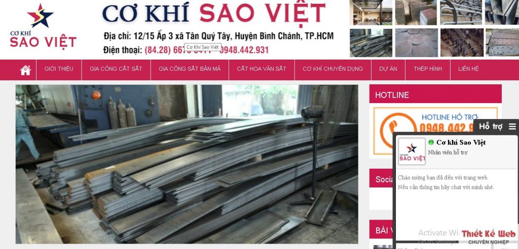 Thiết kế website sản xuất cơ khí công nghiệp, Website kinh doanh, Cơ Khí Sao Việt, Công ty Benet, Thiết kế website tại TPHCM